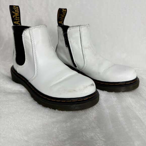 Dr Martens Youth Size 1 Chelsea Boots Ankle White Leather Zip Combat 2976J Docs - Picture 1 of 9
